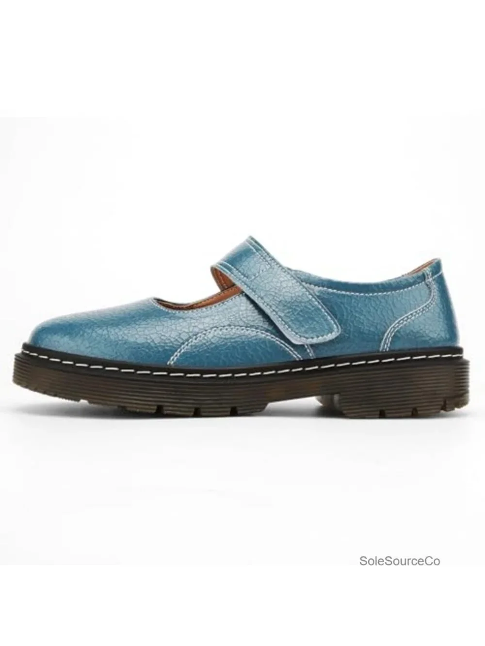 Women's Genuine Leather Mary Jane Flats with Memory Foam Insole, Hook and Loop
